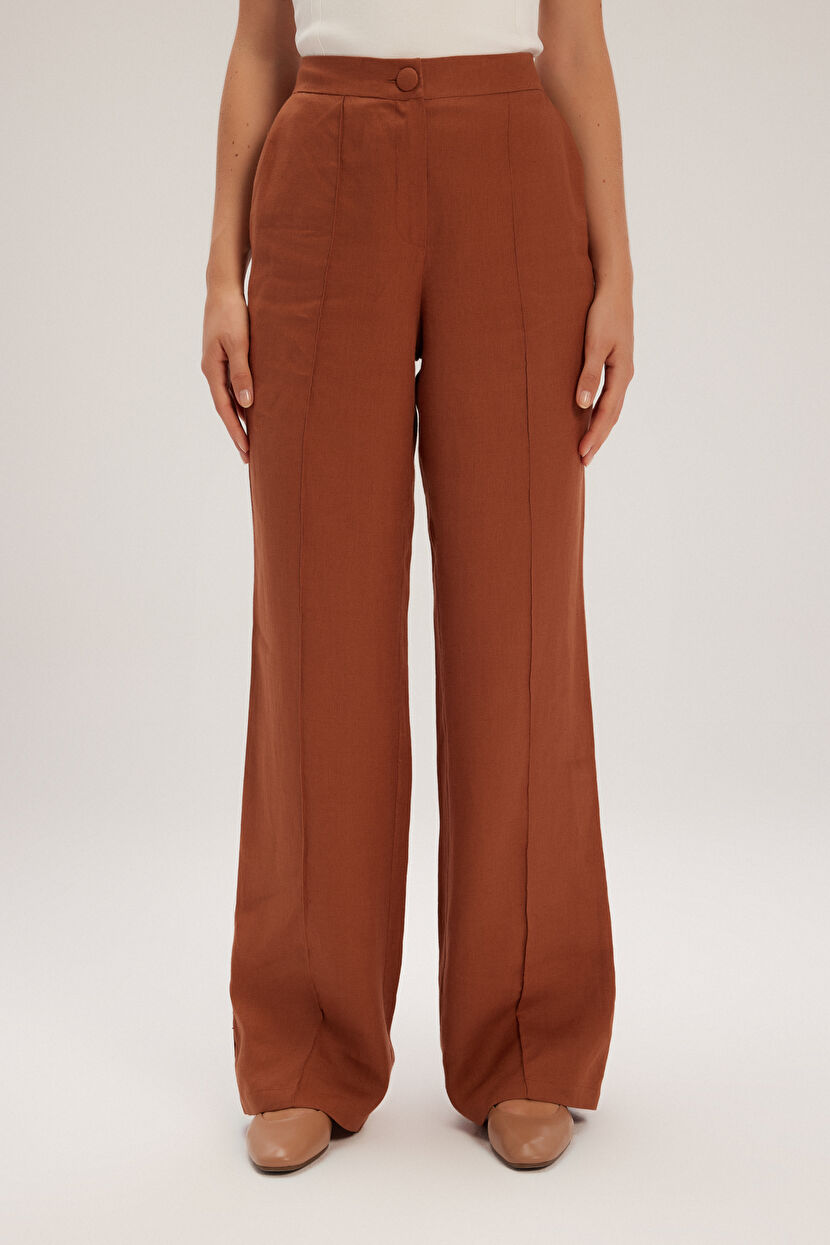 Brown High Waist Wide Leg Trouser