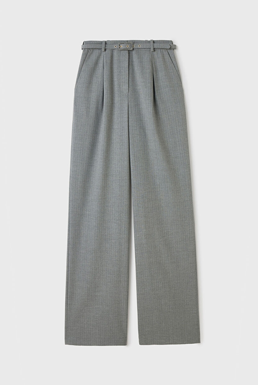 Grey Pleated Striped Trousers 15343547003-117 | adL
