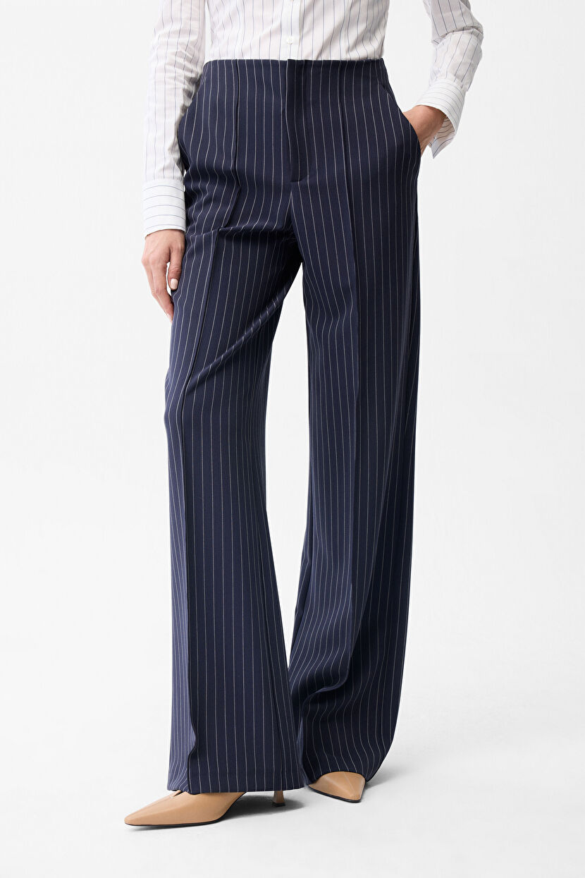 Navy Blue Wide-Leg Striped Pants 15344643006-118 | adL
