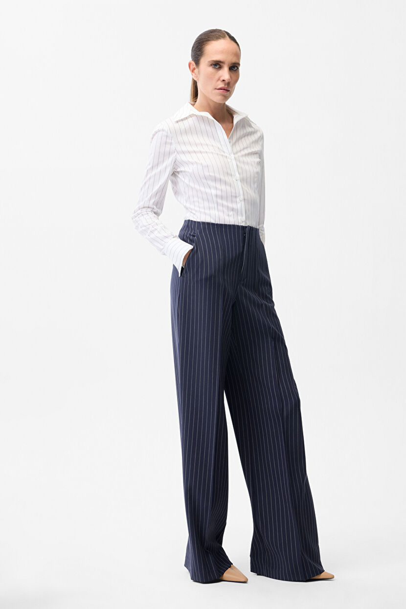 Navy Blue Wide-Leg Striped Pants 15344643006-118 | adL