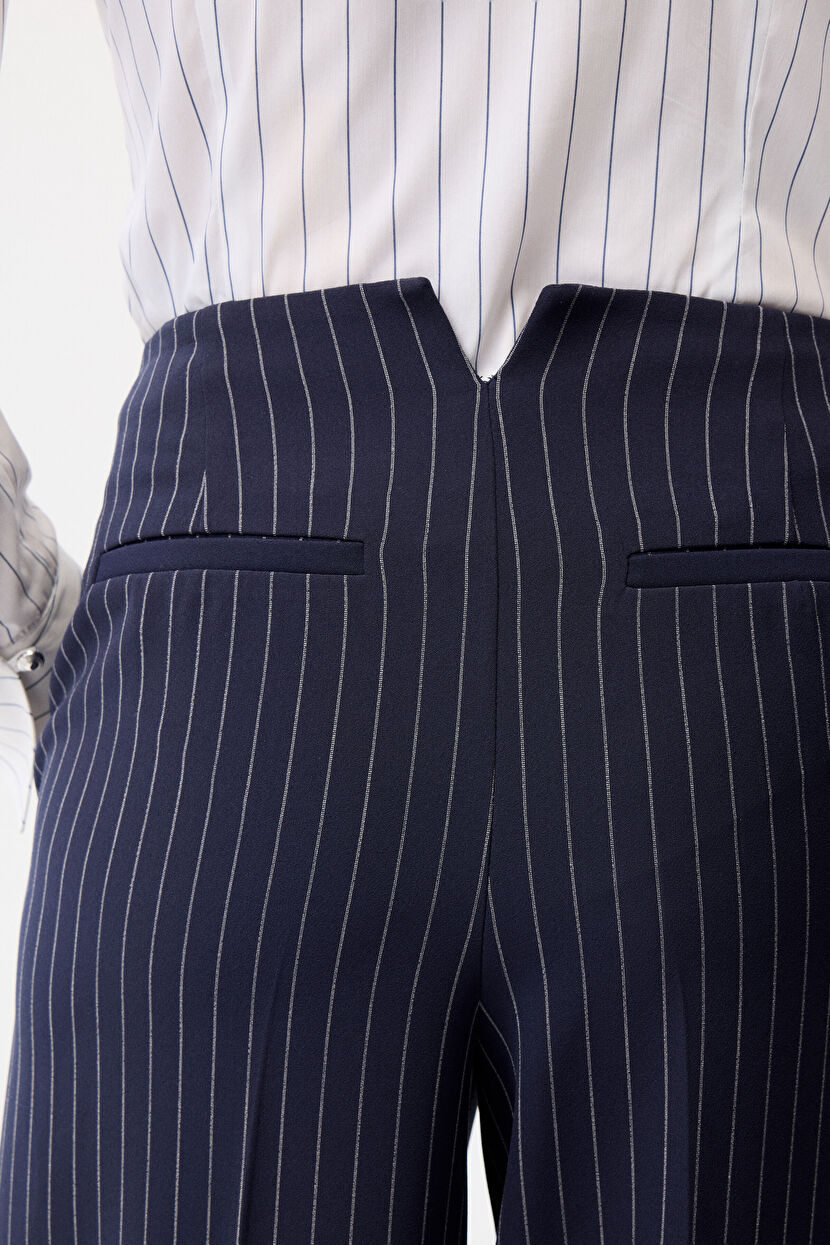 Navy Blue Wide-Leg Striped Pants 15344643006-118 | adL