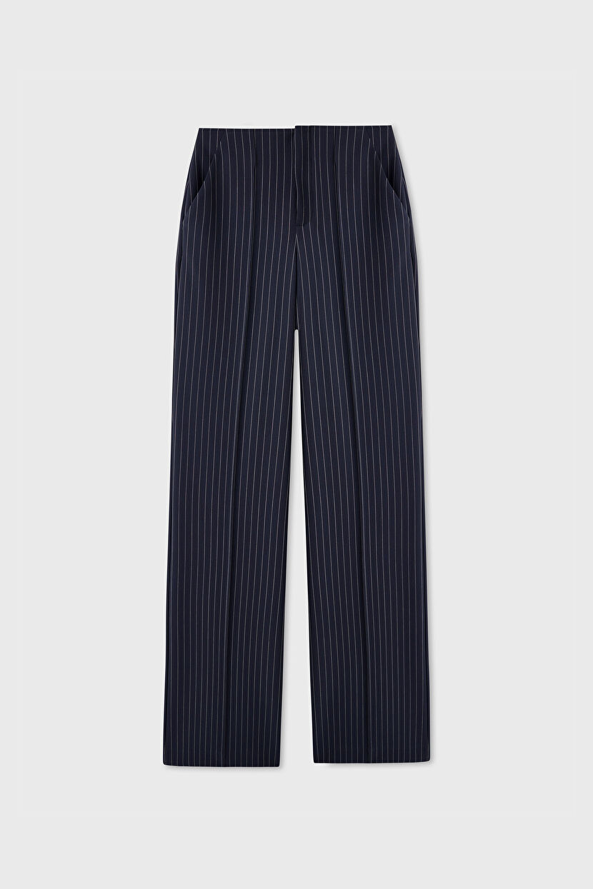 Navy Blue Wide-Leg Striped Pants 15344643006-118 | adL