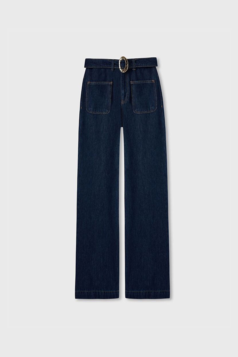 Navy Blue Jeans with Buckle Detail 15345083002-018 | adL
