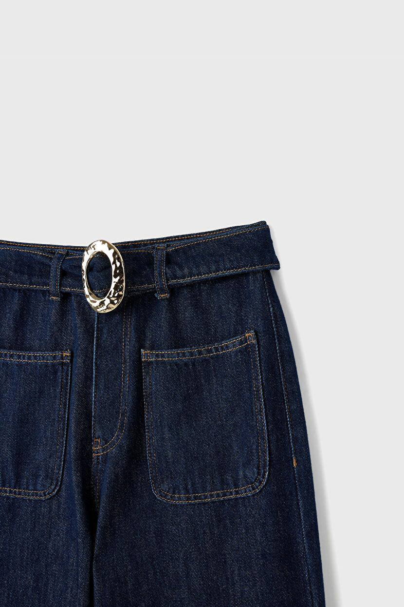 Navy Blue Jeans with Buckle Detail 15345083002-018 | adL