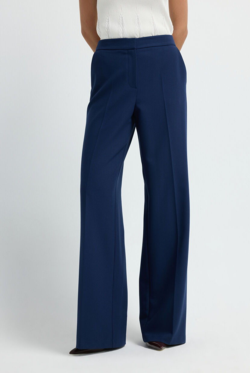 Navy Blue Wide Leg Trousers 15345636003-018 | adL