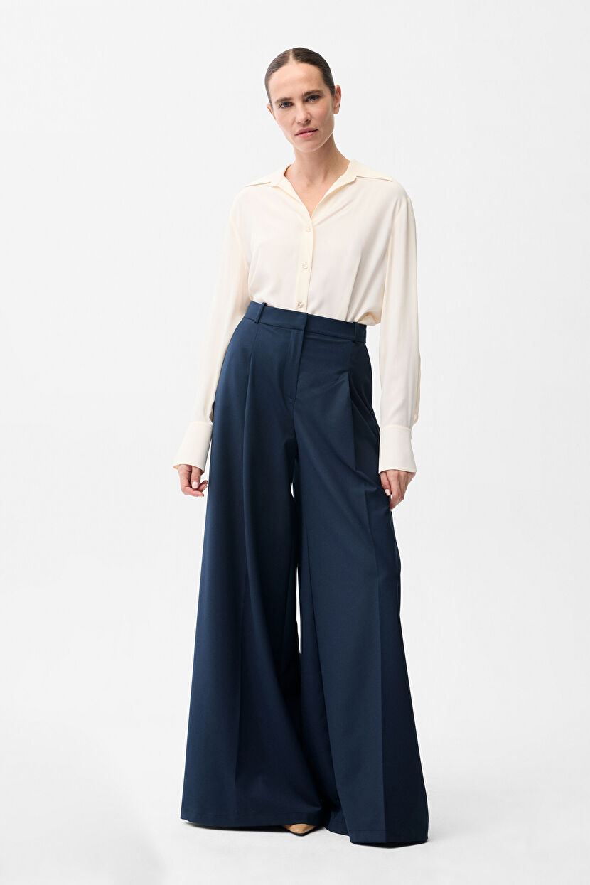 Navy Blue Wide Leg Trousers 15346212000-018 | adL
