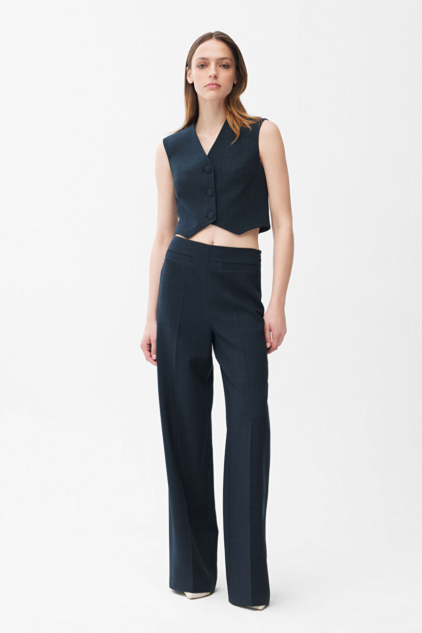 Navy Blue Wide Leg Trousers 15346361000-018 | adL