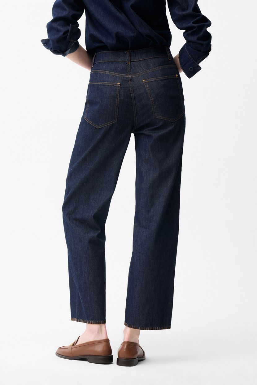 Navy Blue Denim Trousers with Stitching Details 15346670000-018 | adL