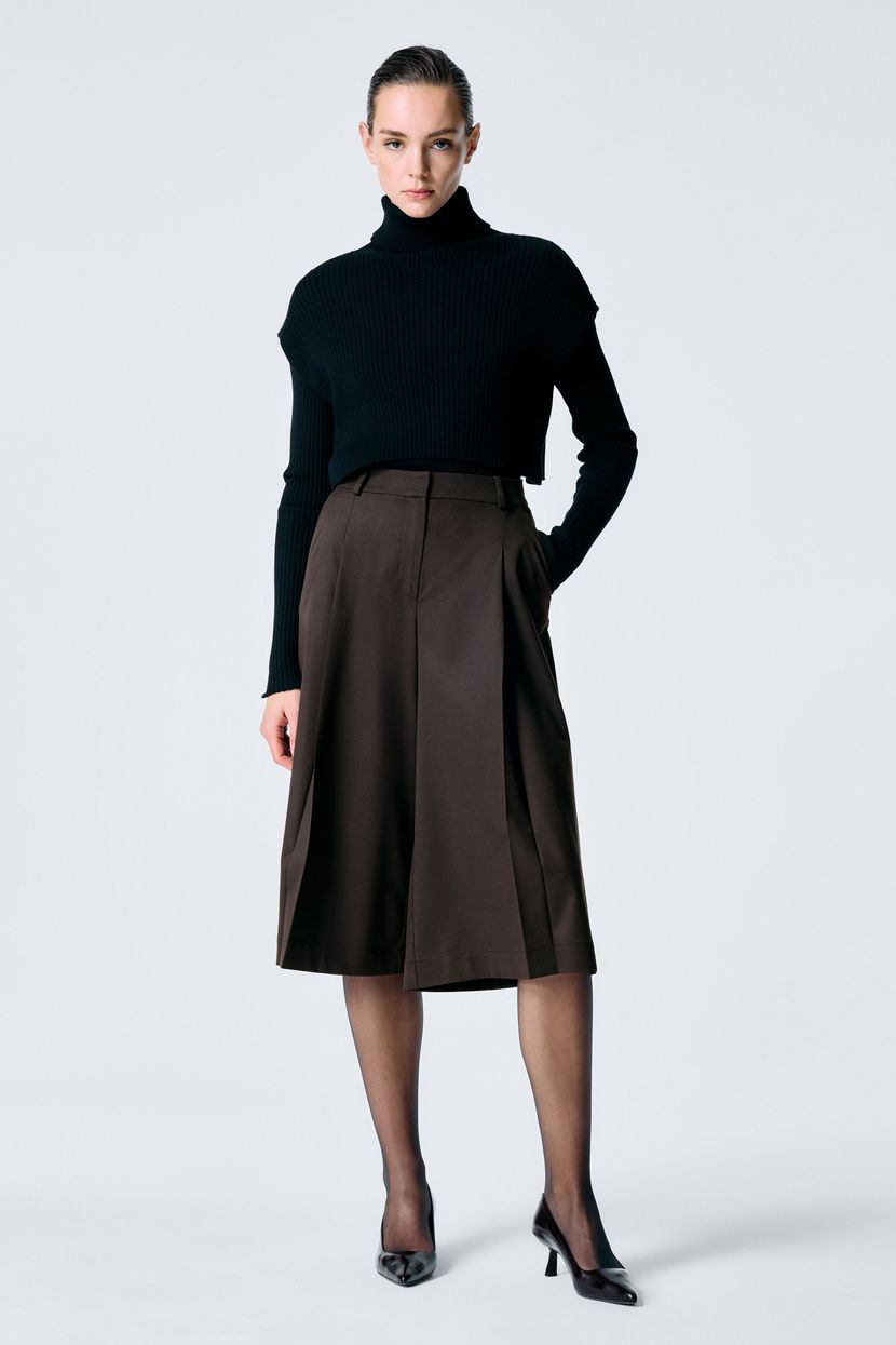 Kahverengi Pile Detaylı Culotte Pantolon 15347485000-010 | adL