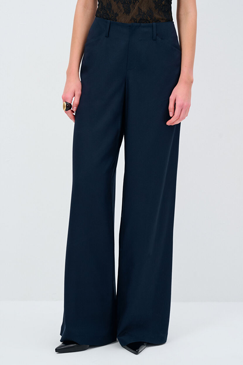 Navy Blue Loose Tencel Trousers 153M2161000-018 | adL