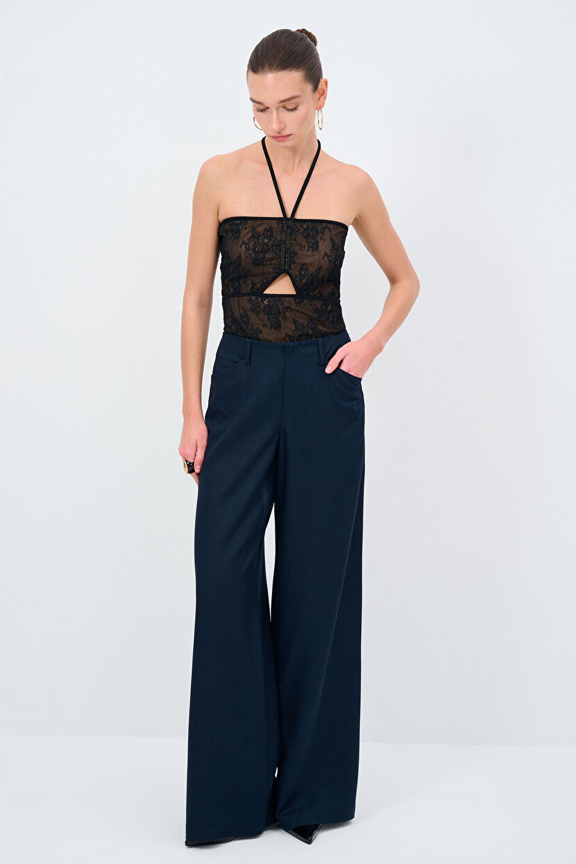 Navy Blue Loose Tencel Trousers 153M2161000-018 | adL