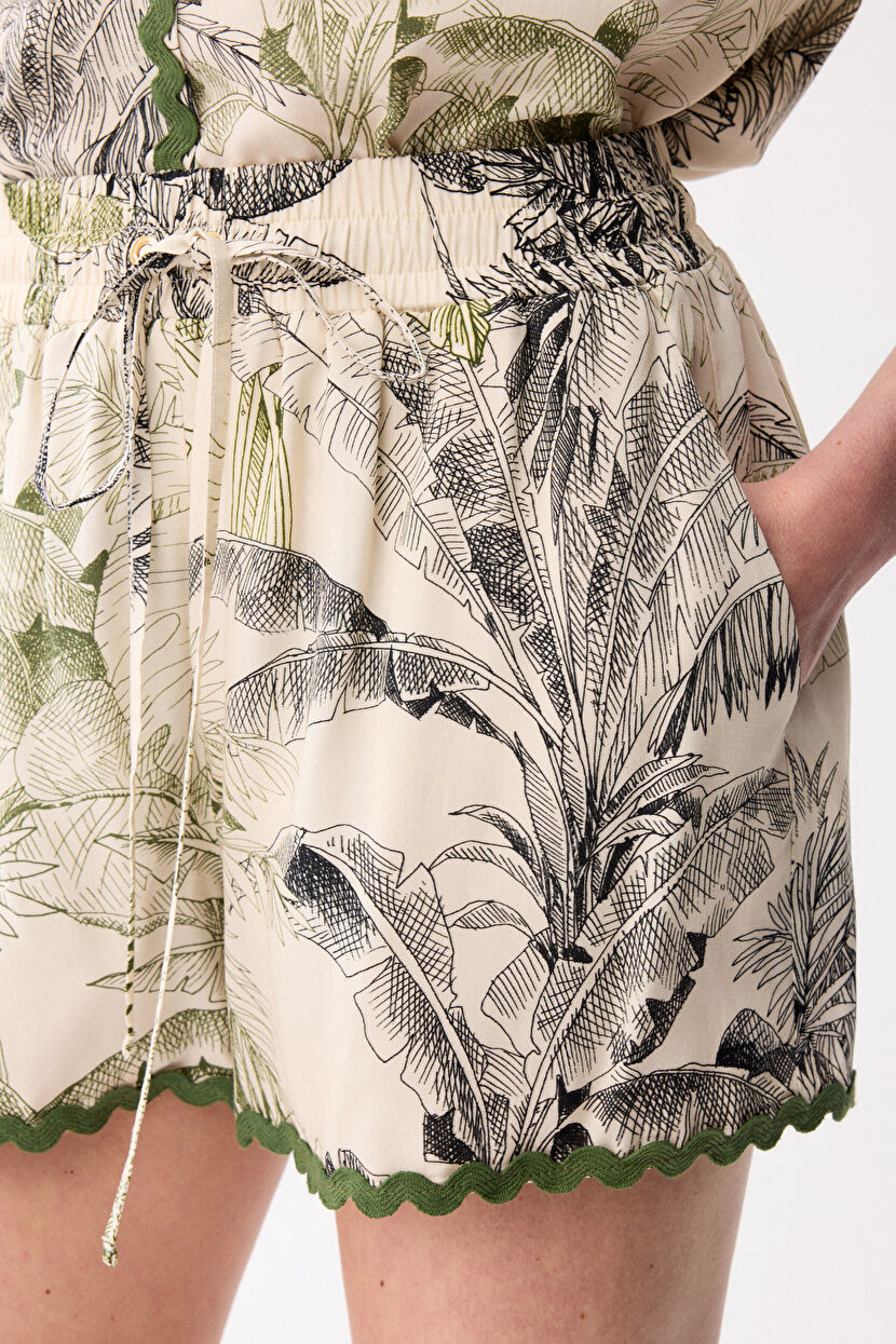Beige Patterned Viscose Shorts 17046765000-211 | adL