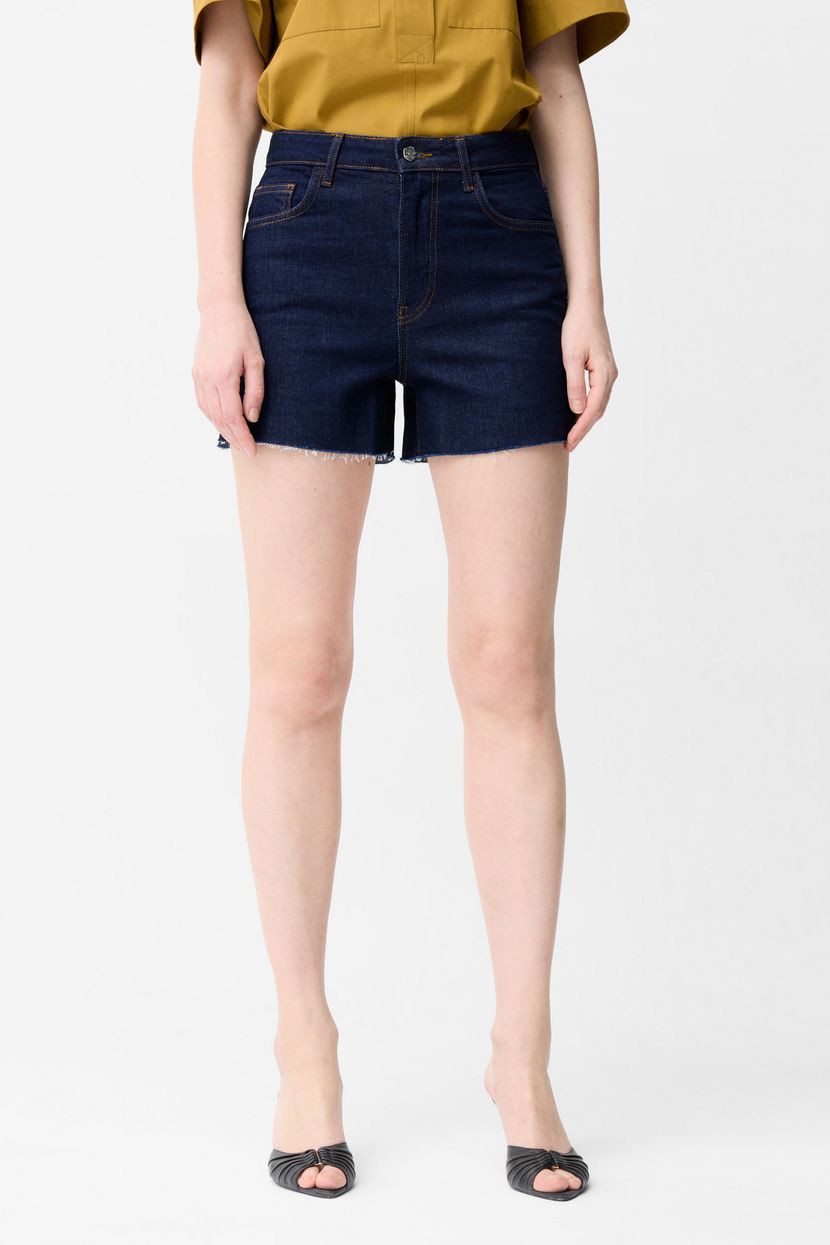 Navy Blue Denim Shorts with Slit Detail 17046864000-018 | adL