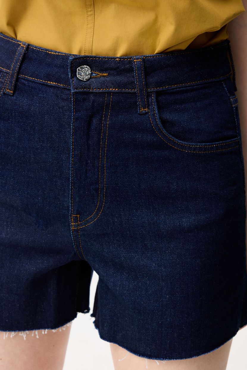 Navy Blue Denim Shorts with Slit Detail 17046864000-018 | adL
