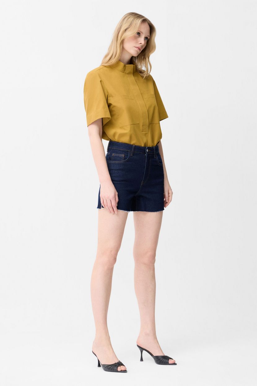 Navy Blue Denim Shorts with Slit Detail 17046864000-018 | adL