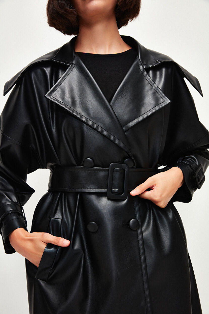 Black Leather Trenchcoat 17843188000-001 | adL