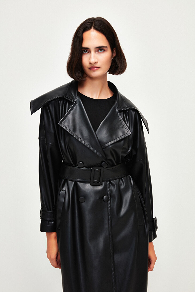 Black Leather Trenchcoat 17843188000-001 | adL