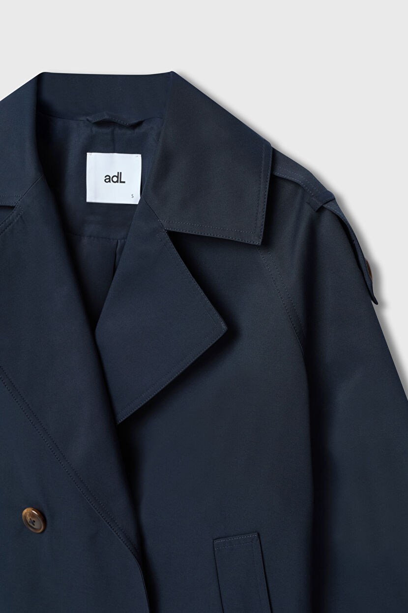 Navy Blue Buttoned Short Trench Coat 17844669000-018 | adL Navy Blue Buttoned Short Trench Coat 17844669000-018 | adL