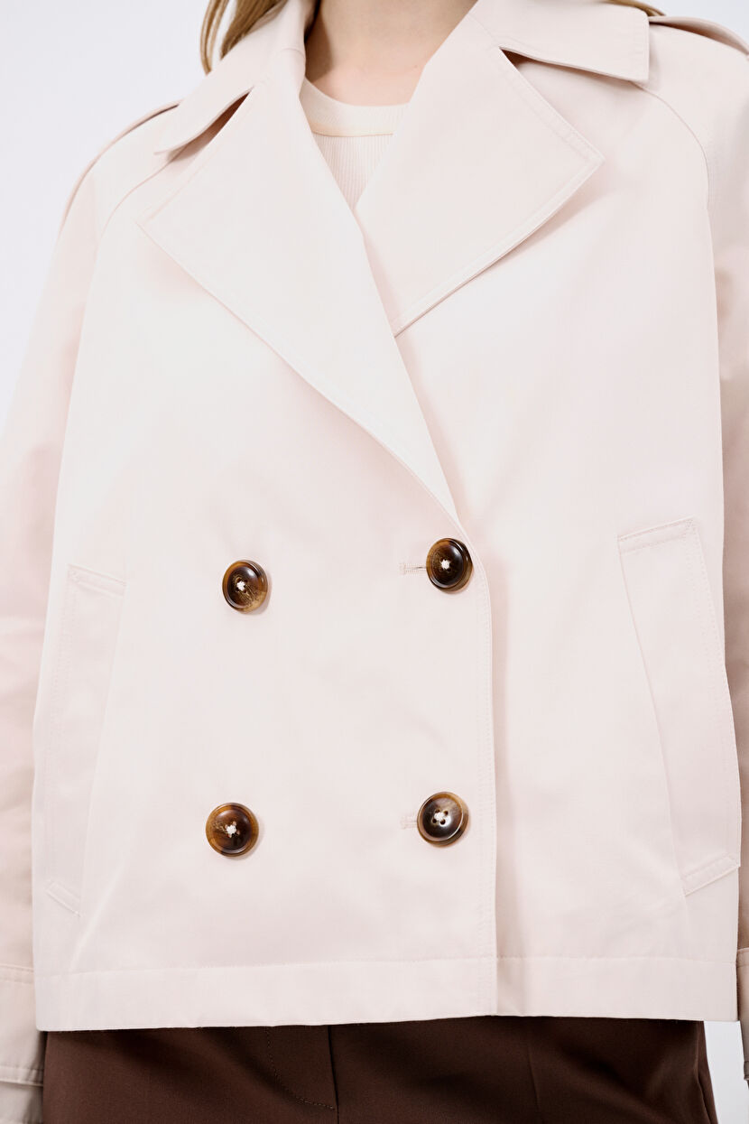 Grey Buttoned Short Trench Coat 17844669000-020 | adL