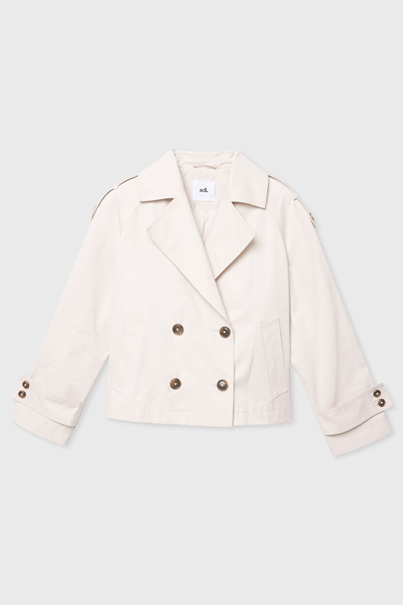 Grey Buttoned Short Trench Coat 17844669000-020 | adL
