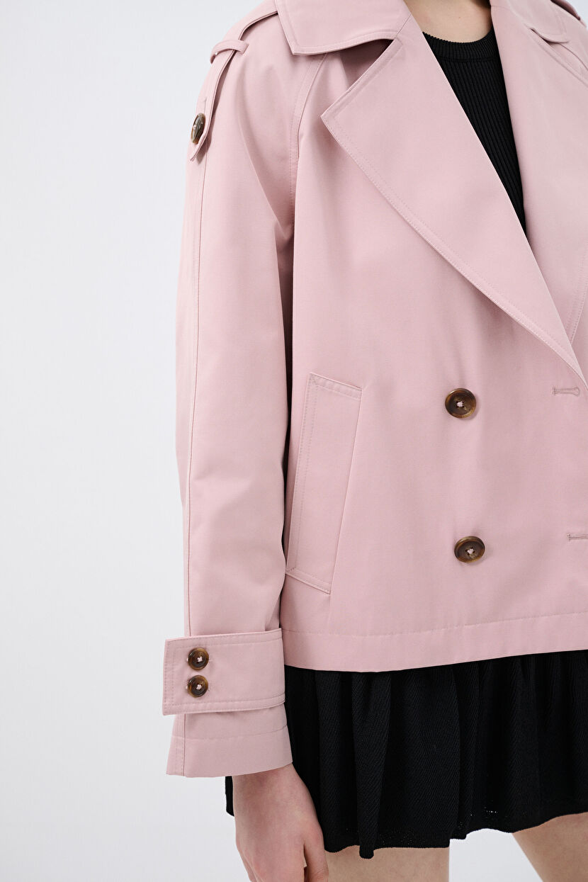 Pink Buttoned Short Trench Coat 17844669000-026 | adL