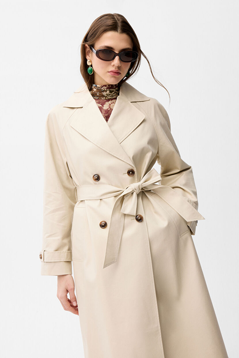 Grey Long Trench Coat with Belt Detail 17844670001-020 | adL