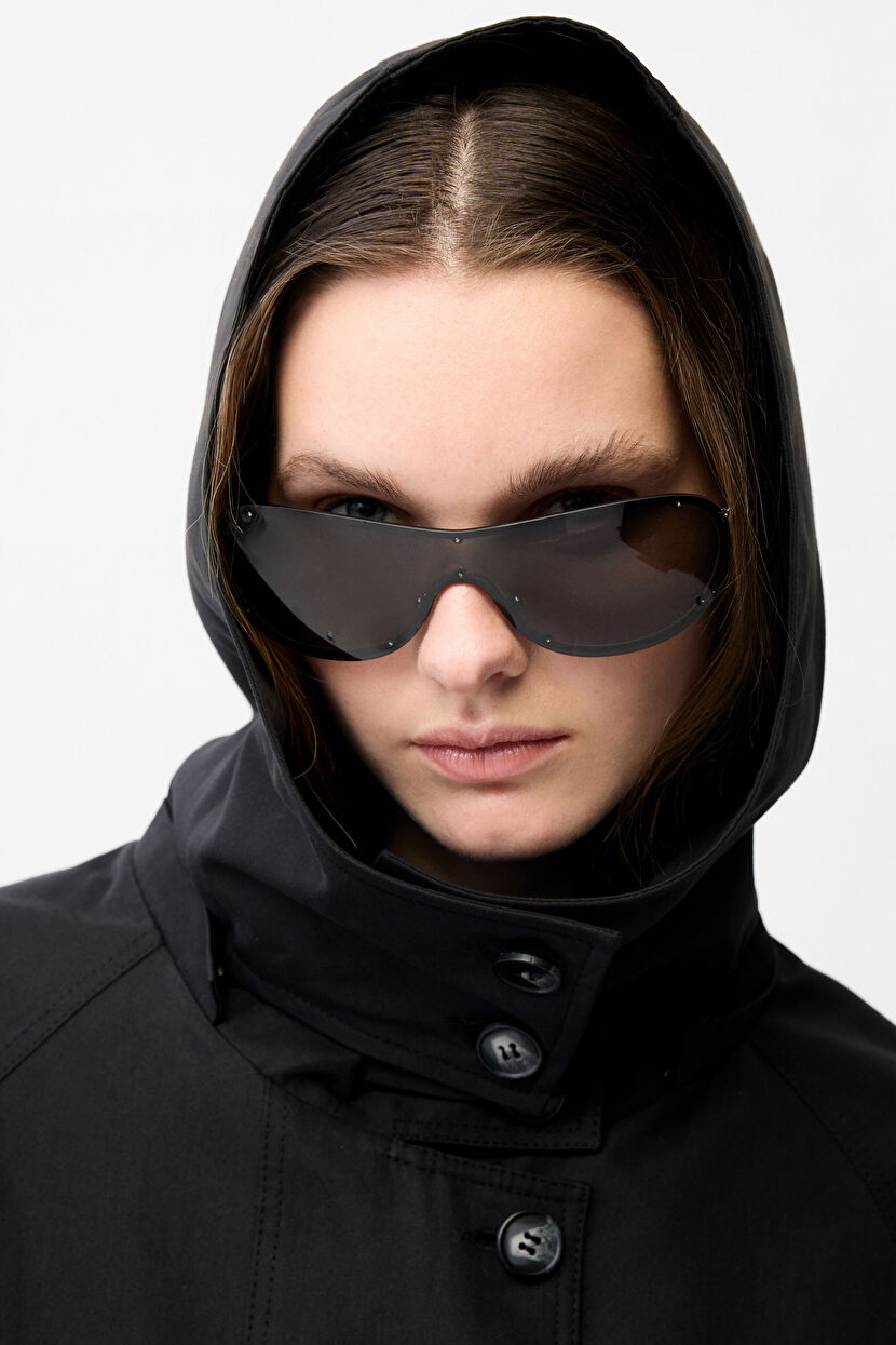 Black Hooded Short Trench Coat 17846385000-001 | adL
