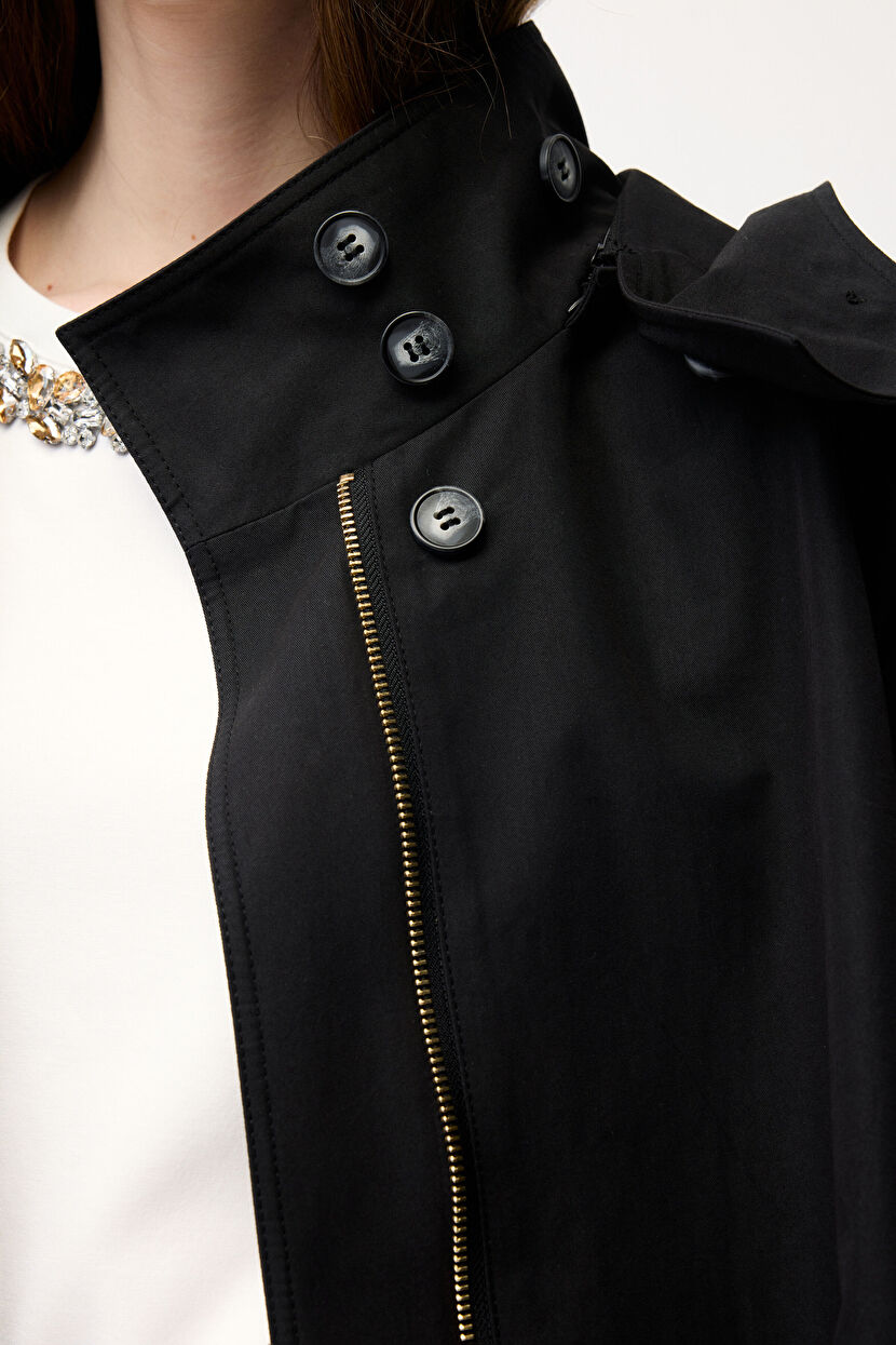 Black Hooded Short Trench Coat 17846385000-001 | adL