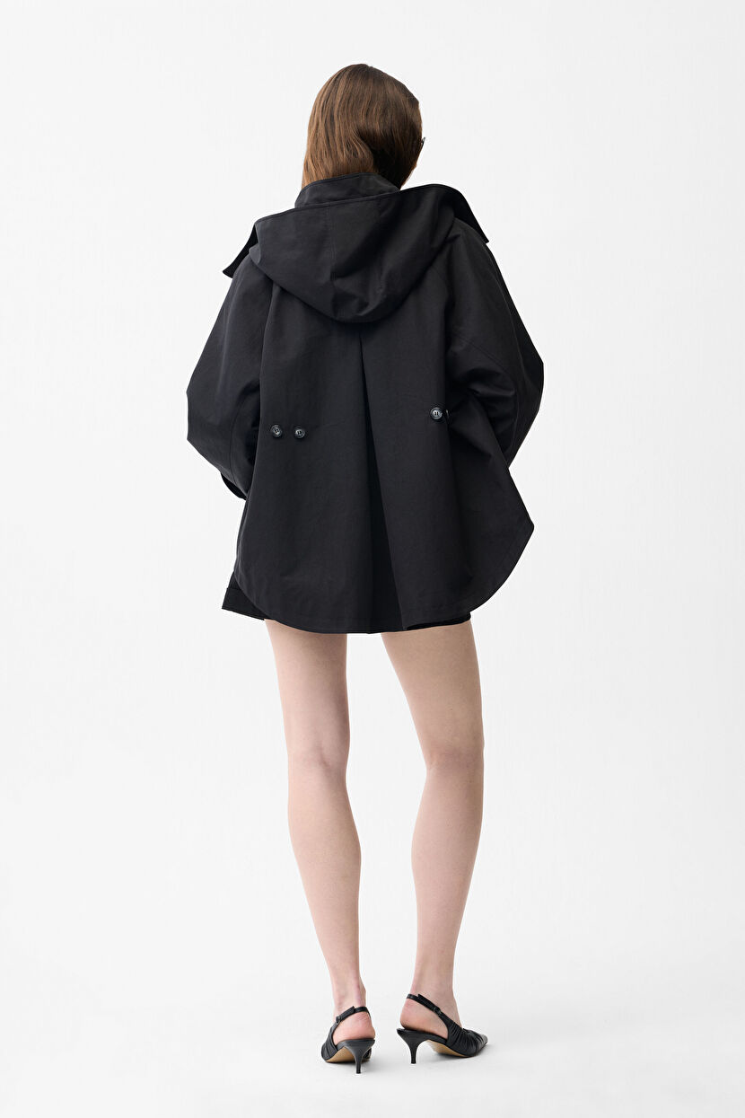 Black Hooded Short Trench Coat 17846385000-001 | adL