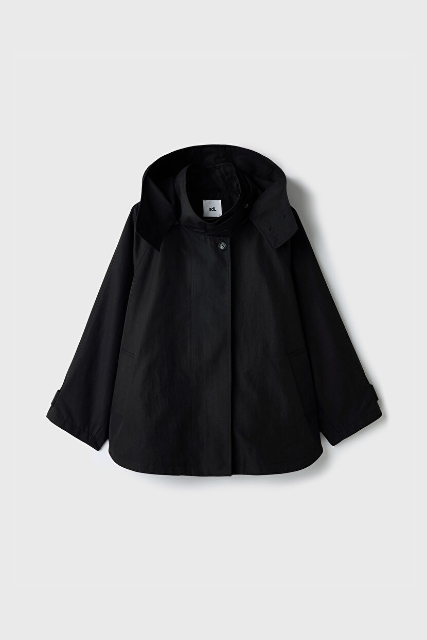 Black Hooded Short Trench Coat 17846385000-001 | adL