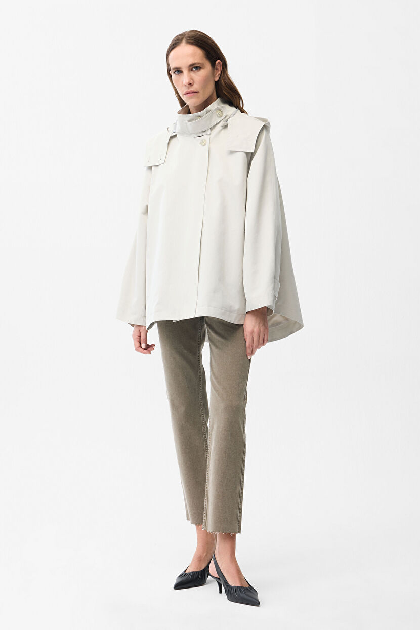 Grey Hooded Short Trench Coat 17846385000-017 | adL