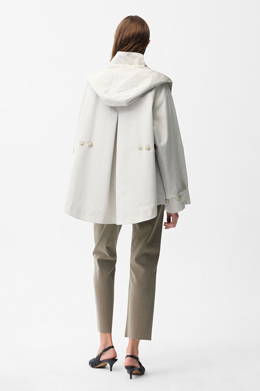 Grey Hooded Short Trench Coat 17846385000-017 | adL