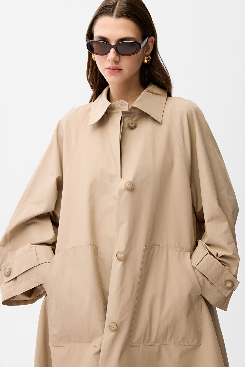 Beige Button-Detailed Trench Coat 17846484000-011 | adL