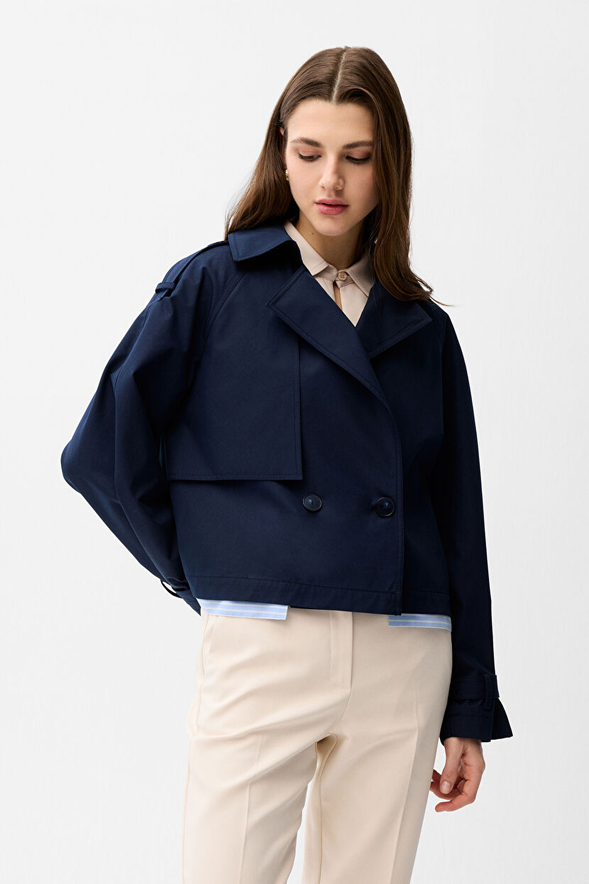 Navy Blue Short Trenchcoat 17846489000-018 | adL