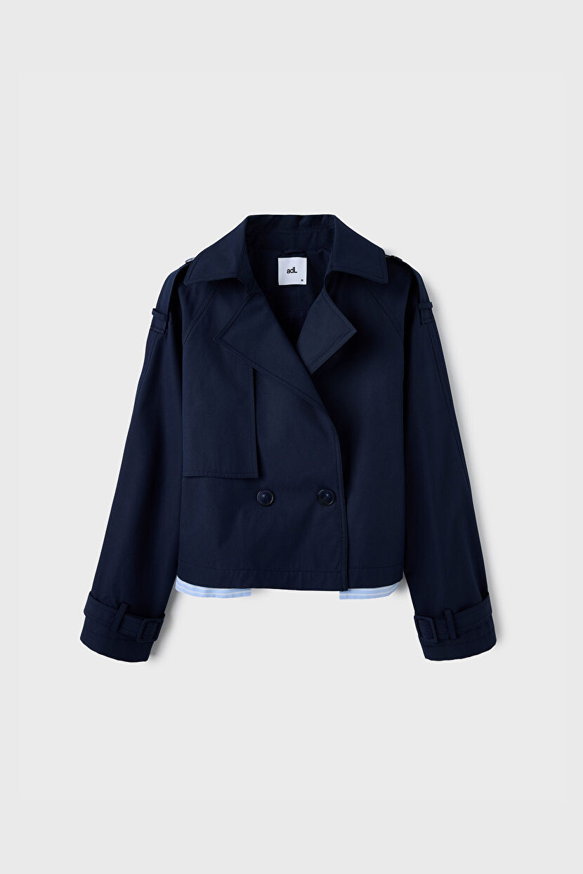Navy Blue Short Trenchcoat 17846489000-018 | adL