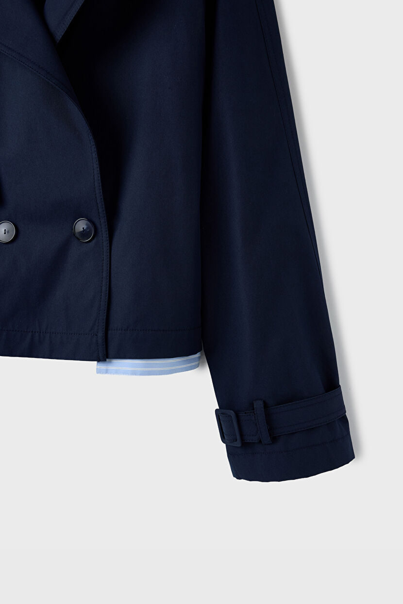 Navy Blue Short Trenchcoat 17846489000-018 | adL