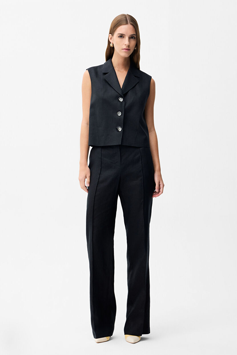 Black Linen Vest 17942562005-001 | adL