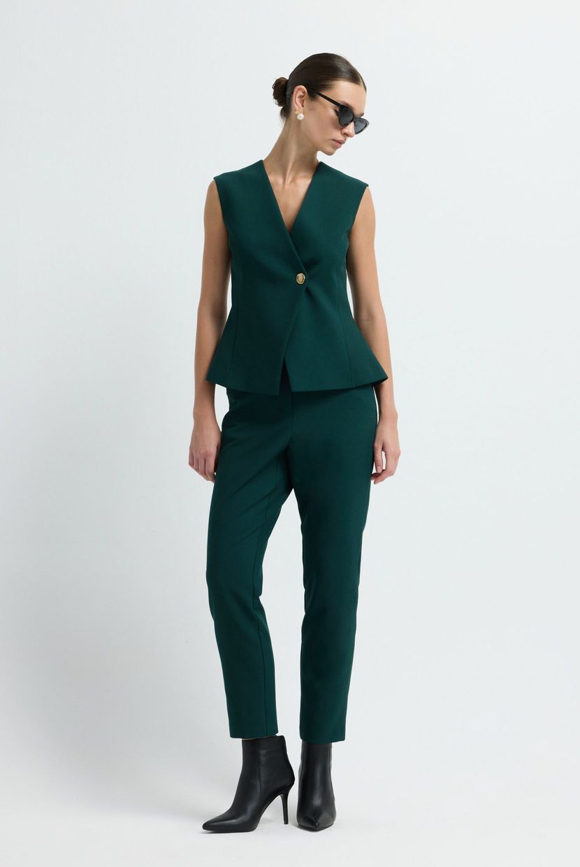 Green Sleeveless V-Neck Vest with Metal Accessories 17944866001-009 | adL