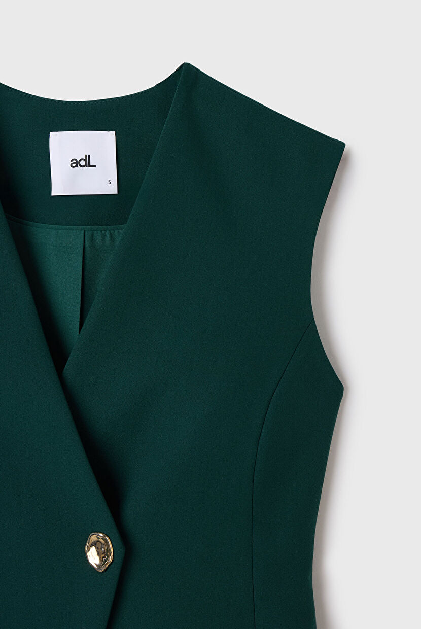 Green Sleeveless V-Neck Vest with Metal Accessories 17944866001
