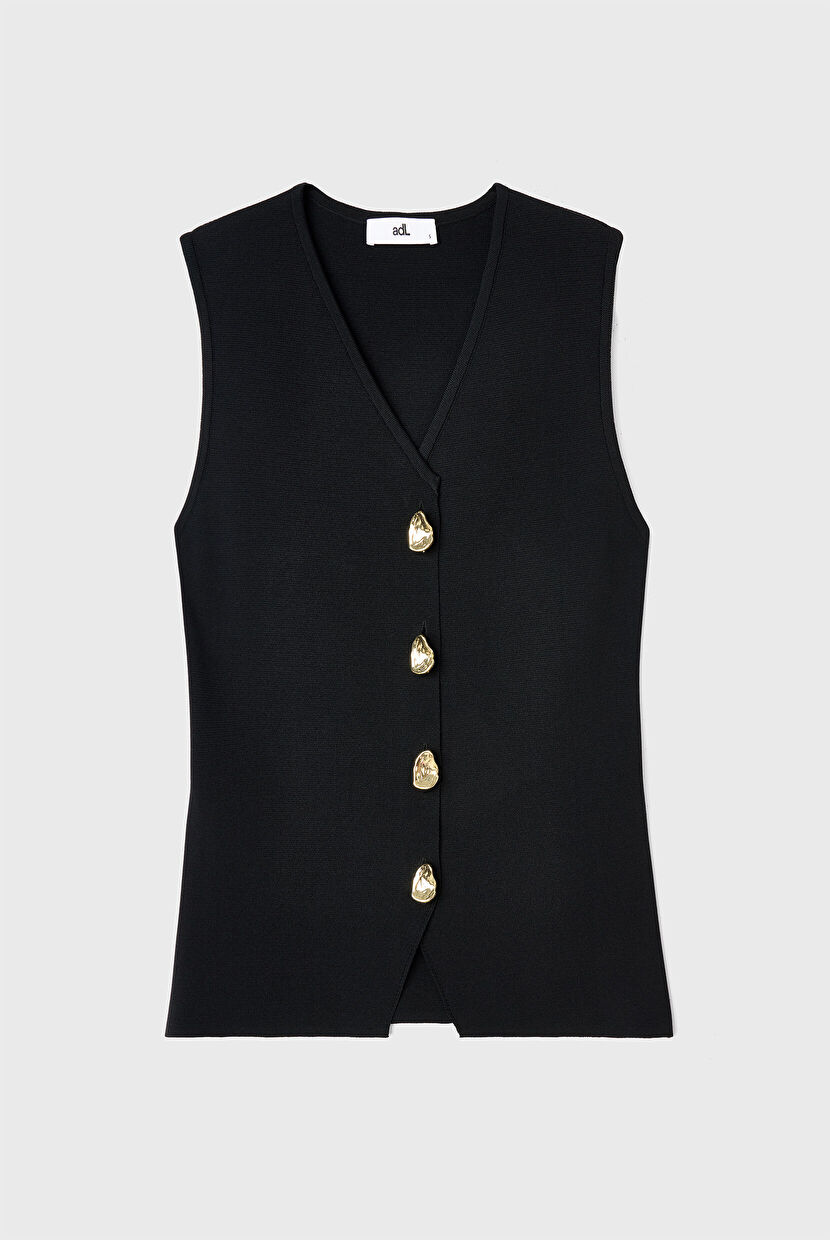 Black V-Neck Knit Vest 17945602000-001 | adL