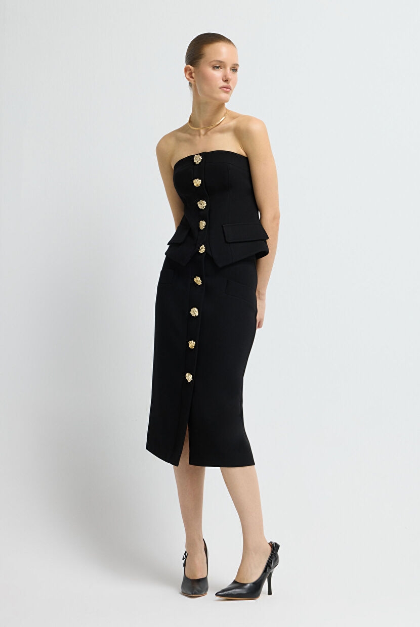 Siyah Gabardin Straplez Yelek 17945866000-001 | adL