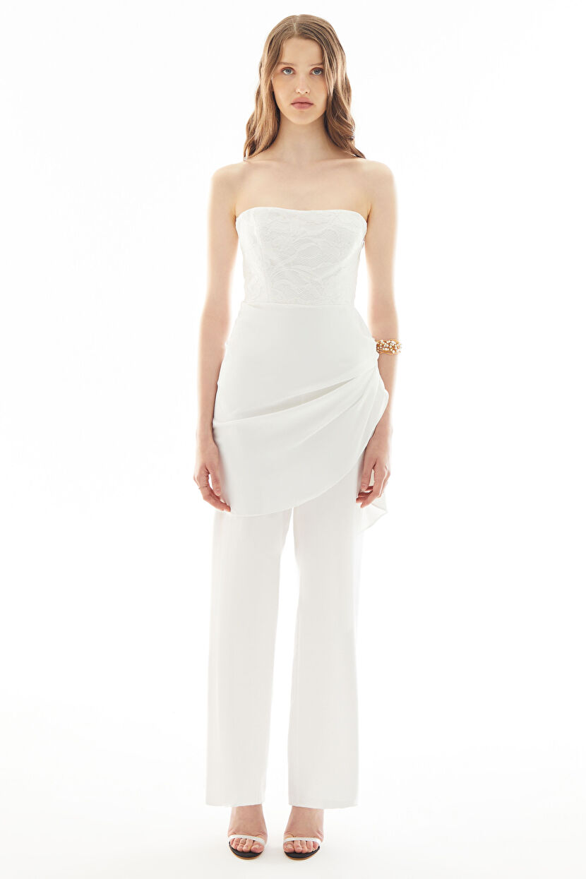 White Night Zoom Tie-Detail Lace Jumpsuit 18241469000-002 | adL
