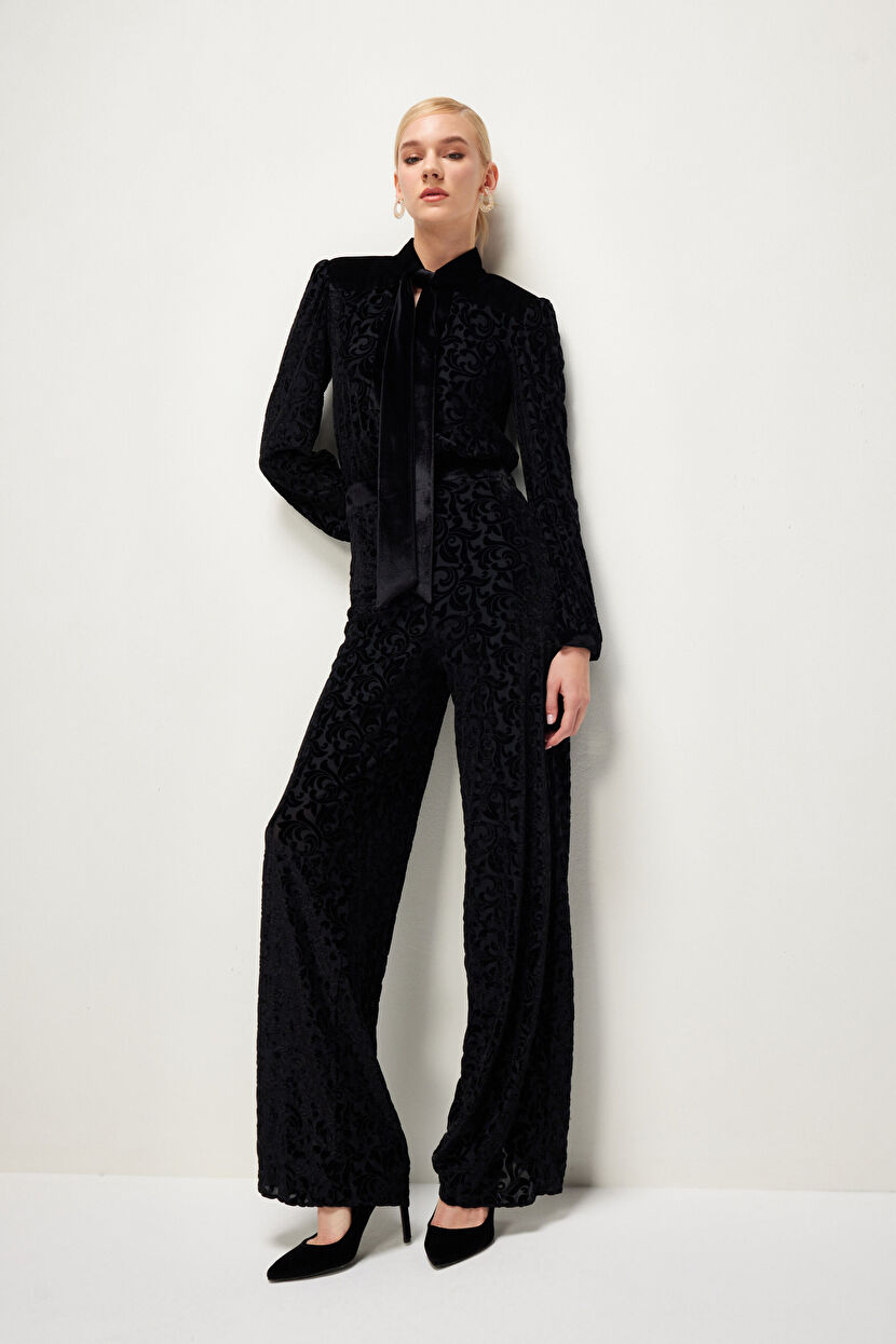 Siyah Night Zoom Bağlama Detaylı Kadife Tulum 18243210000-001 | adL