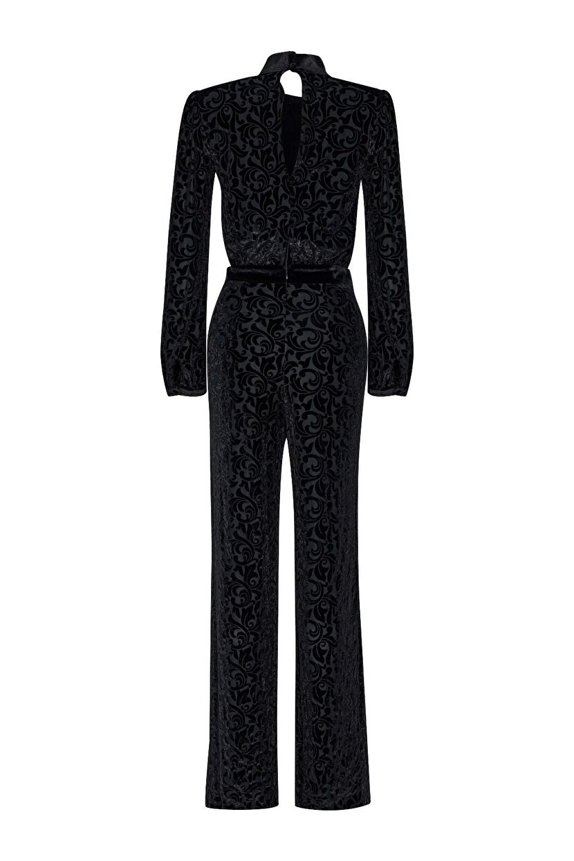 Siyah Night Zoom Bağlama Detaylı Kadife Tulum 18243210000-001 | adL