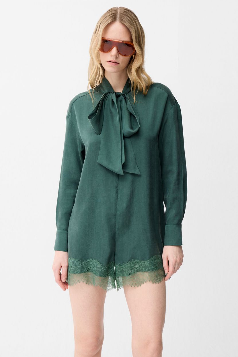 Green Lace Detailed Tied Jumpsuit 18246719000-009 | adL