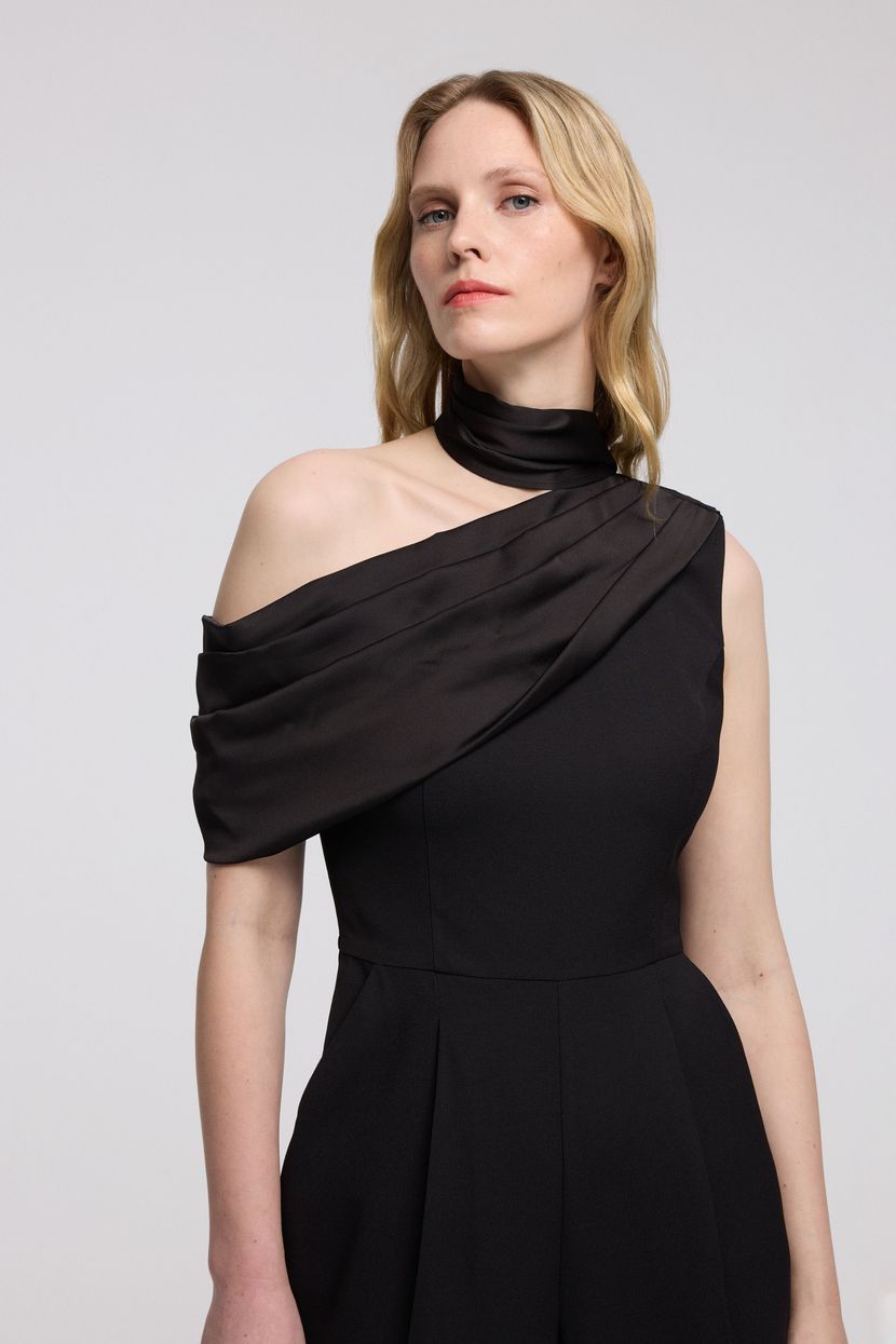 Black Mert Aslan Off-the-Shoulder Asymmetrical Jumpsuit