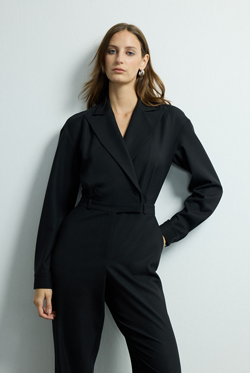 グリード jumpsuit 16Aw Black Double-breasted Jumpsuit 182M2232000-001 | adL