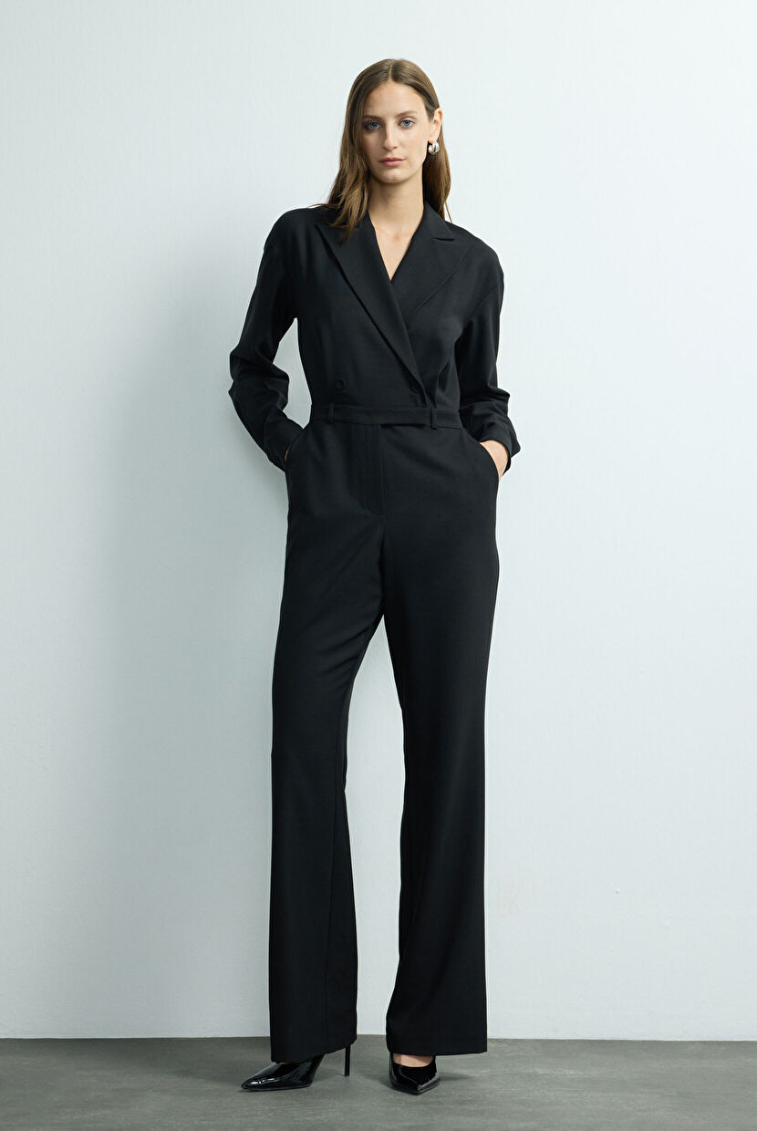 グリード jumpsuit 16Aw Black Double-breasted Jumpsuit 182M2232000-001 | adL